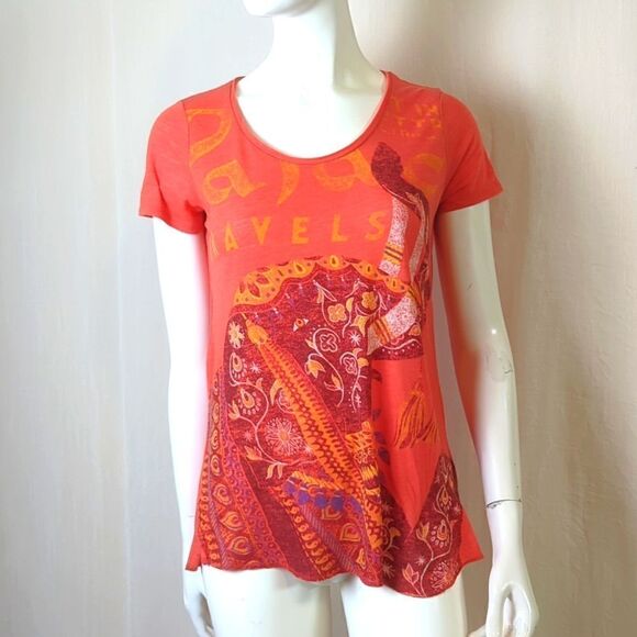 Lucky Brand Orange Cap Sleeve Tee Shirt Size XS - Picture 5 of 8